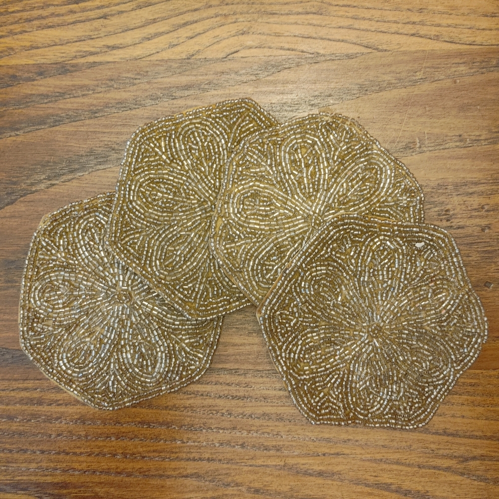 Gold hand Beaded Coasters Set of 4 (138)
